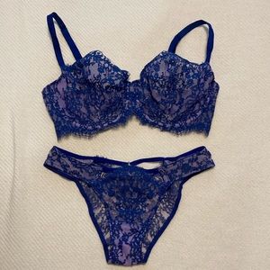 Blue lace bra and panty set